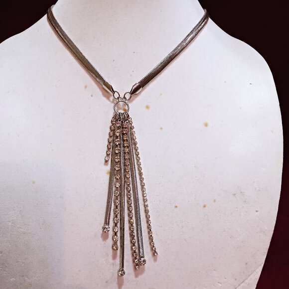 Handmade Silver Tone Rhinestone Sparkle Fringe Fashion Choker Necklace - Picture 4 of 9